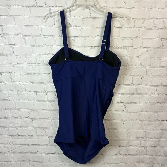 BloomChic Navy Crossover Gathered Tankini Swim Top Plus Size 1X - Picture 6 of 7